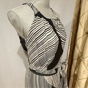 Ann Taylor Halter Black and White Zebra Print Silk Dress with Tie Waist - Size 4
